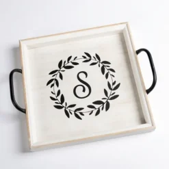 Kirkland's Home Decorative Trays-Monogram S Wood Tray With Handles