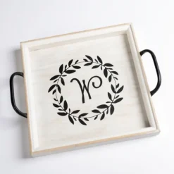 Kirkland's Home Decorative Trays-Monogram W Wood Tray With Handles
