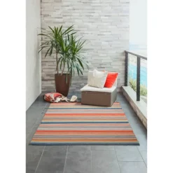 Kirkland's Home Outdoor Rugs-Multi Dhurri Stripe Indoor/Outdoor Area Rug, 5X7