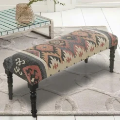 Kirkland's Home Benches & Ottomans-Multicolor Southwestern Geometric Bench