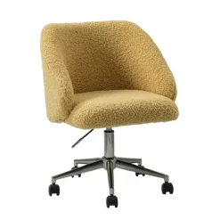 Kirkland's Home Office Furniture-Mustard Sherpa Upholstered Swivel Office Chair