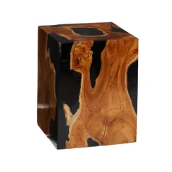 Kirkland's Home Accent & End Tables-Natural Abstract Teak Wood Grain Accent Table