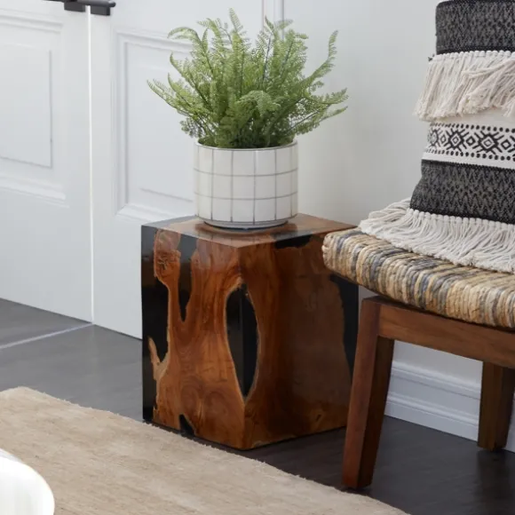 Kirkland's Home Accent & End Tables-Natural Abstract Teak Wood Grain Accent Table