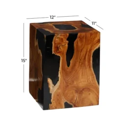 Kirkland's Home Accent & End Tables-Natural Abstract Teak Wood Grain Accent Table