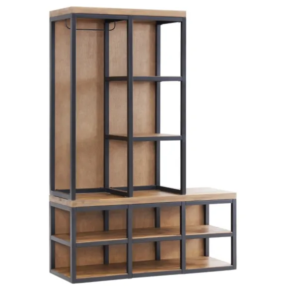 Kirkland's Home Entryway Furniture-Natural Acacia Wood And Metal Hall Tree With Bench