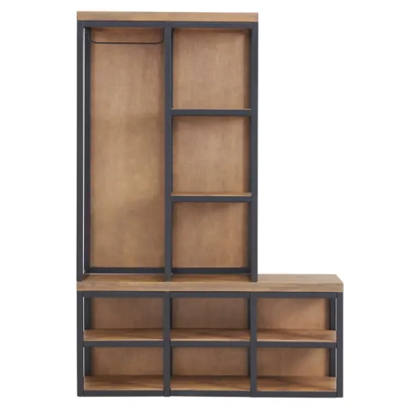 Kirkland's Home Entryway Furniture-Natural Acacia Wood And Metal Hall Tree With Bench