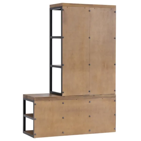 Kirkland's Home Entryway Furniture-Natural Acacia Wood And Metal Hall Tree With Bench