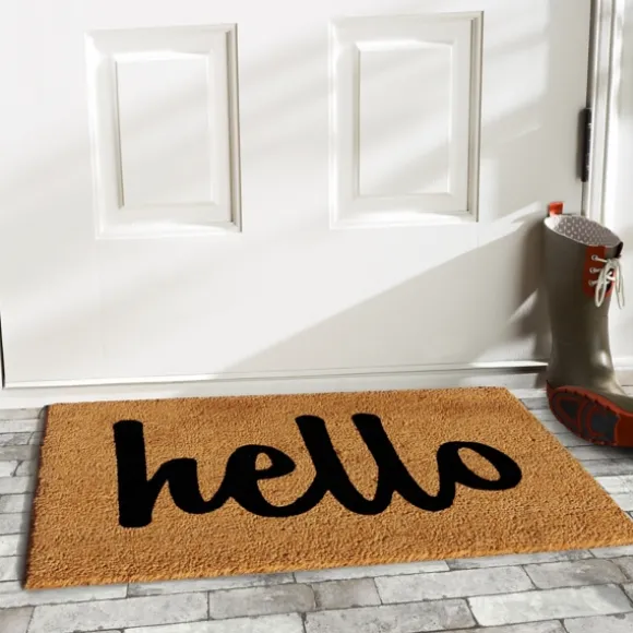 Kirkland's Home Doormats-Natural And Black Coir Hello Doormat, 29X17 In.