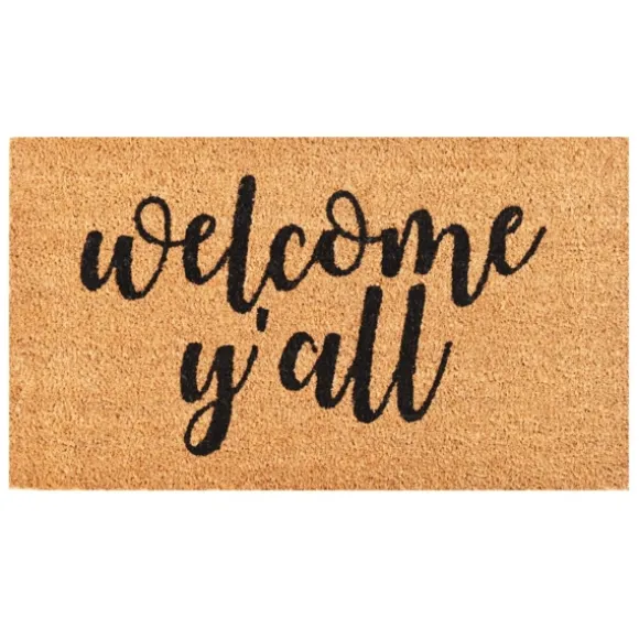 Kirkland's Home Doormats-Natural And Black Welcome Y'All Doormat