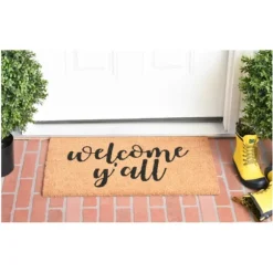 Kirkland's Home Doormats-Natural And Black Welcome Y'All Doormat