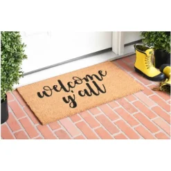 Kirkland's Home Doormats-Natural And Black Welcome Y'All Doormat