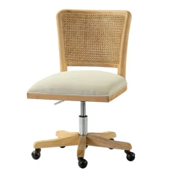 Kirkland's Home Office Furniture-Natural Cane Back Suede Office Chair
