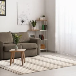 Kirkland's Home Outdoor Rugs-Natural Canva Striped Outdoor Area Rug, 4X7