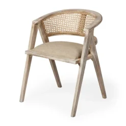 Kirkland's Home Dining Chairs-Natural Curved Rat And Linen Dining Chair
