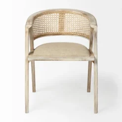 Kirkland's Home Dining Chairs-Natural Curved Rat And Linen Dining Chair