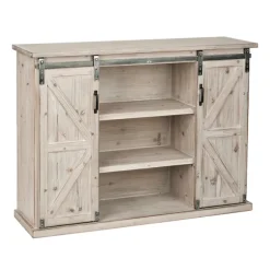 Kirkland's Home Entryway Furniture-Natural Farmhouse Sliding Door Cabinet