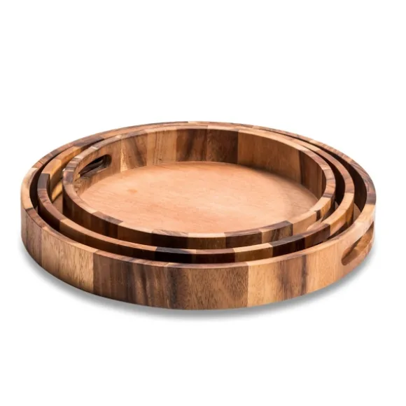 Kirkland's Home Decorative Trays-Natural Grain Acacia Wood 3-Pc. Tray Set
