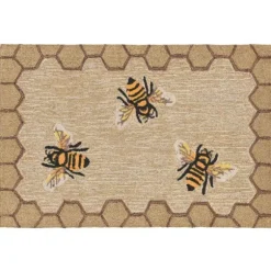 Kirkland's Home Outdoor Rugs-Natural Honeycomb & Bees Outdoor Accent Rug
