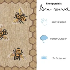 Kirkland's Home Outdoor Rugs-Natural Honeycomb & Bees Outdoor Accent Rug