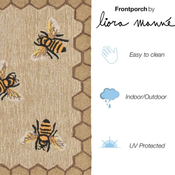 Kirkland's Home Outdoor Rugs-Natural Honeycomb & Bees Outdoor Accent Rug