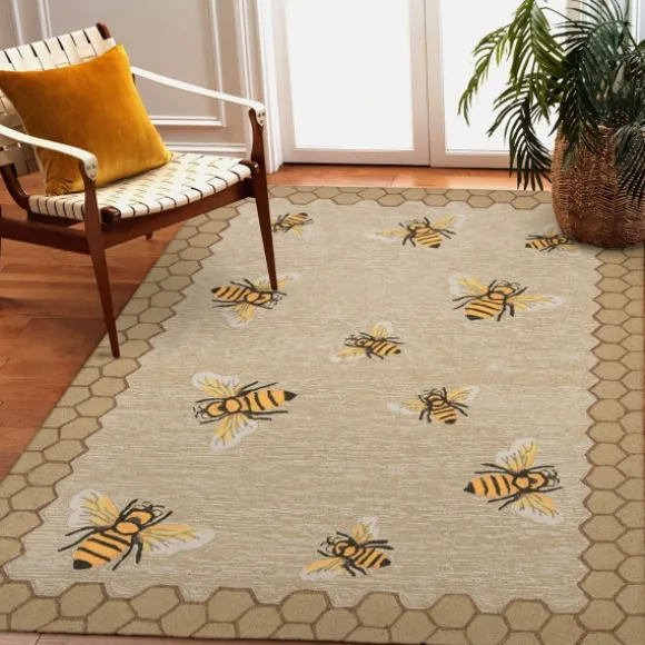 Kirkland's Home Outdoor Rugs-Natural Honeycomb & Bees Outdoor Accent Rug