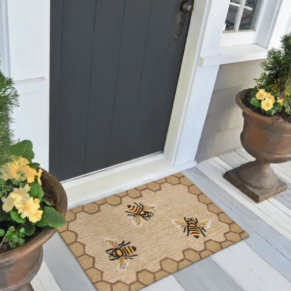 Kirkland's Home Outdoor Rugs-Natural Honeycomb & Bees Outdoor Accent Rug