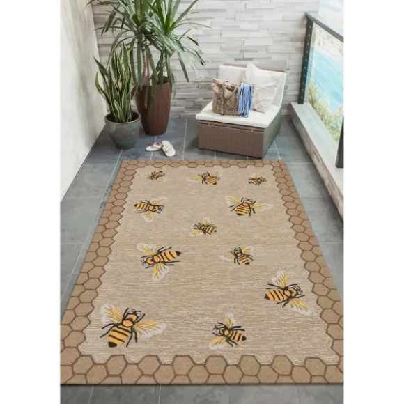Kirkland's Home Outdoor Rugs-Natural Honeycomb & Bees Outdoor Accent Rug