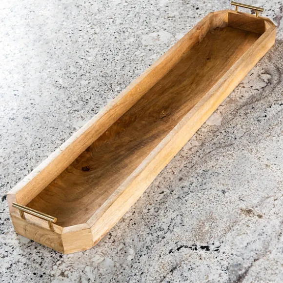 Kirkland's Home Decorative Trays-Natural Mango Wood Tray With Gold Handles