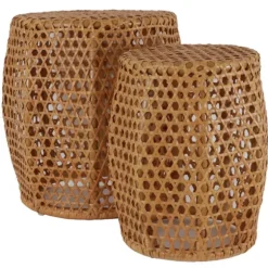 Kirkland's Home Accent & End Tables-Natural Rat Drum 2-Pc. Accent Table Set