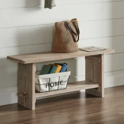 Kirkland's Home Benches & Ottomans-Natural Rustic Whitewashed Mango Wood Bench