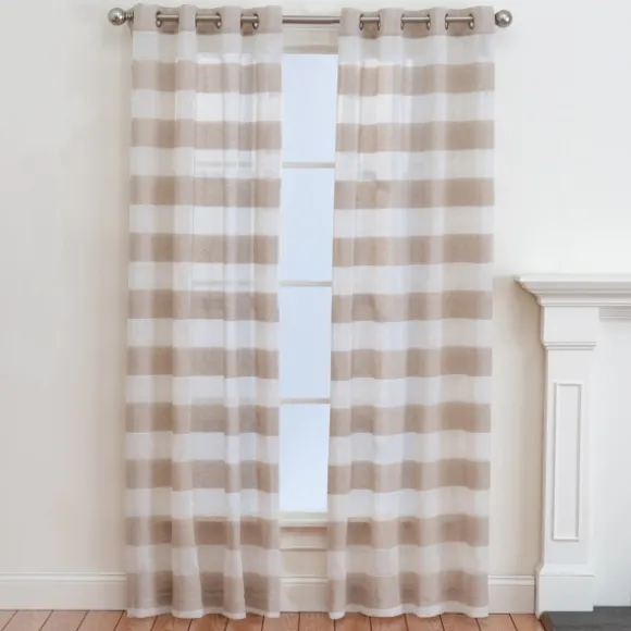 Kirkland's Home Curtains & Drapes-Natural Stripe Sheer Single Curtain Panel, 84 In.