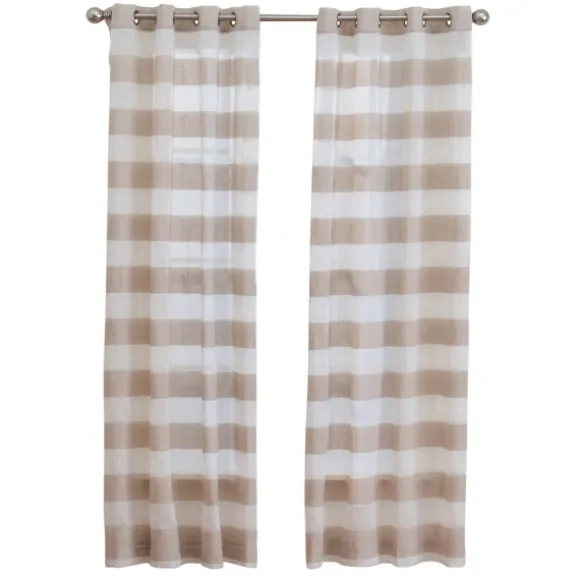 Kirkland's Home Curtains & Drapes-Natural Stripe Sheer Single Curtain Panel, 84 In.
