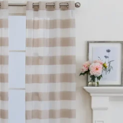 Kirkland's Home Curtains & Drapes-Natural Stripe Sheer Single Curtain Panel, 84 In.