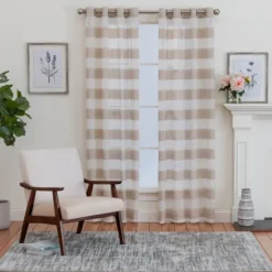 Kirkland's Home Curtains & Drapes-Natural Stripe Sheer Single Curtain Panel, 84 In.