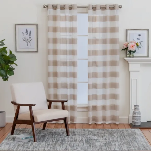 Kirkland's Home Curtains & Drapes-Natural Stripe Sheer Single Curtain Panel, 84 In.