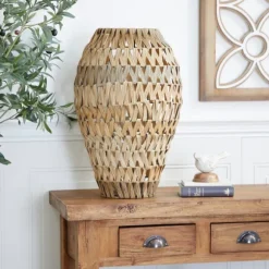 Kirkland's Home Vases-Natural Tone Faux Seagrass Coastal Vase