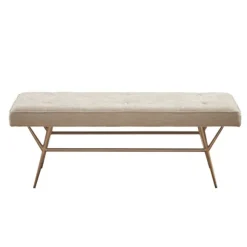 Kirkland's Home Benches & Ottomans-Natural Tufted Upholstery Tapered Leg Bench