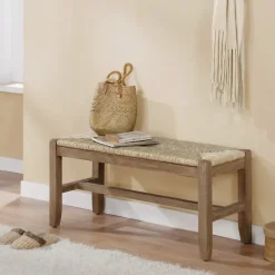 Kirkland's Home Benches & Ottomans-Natural Twisted Seagrass And Wood Bench