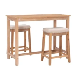 Kirkland's Home Dining Tables-Natural Wood & Upholstered Stools 3-Pc. Dining Set