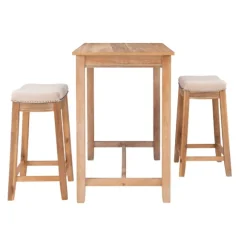 Kirkland's Home Dining Tables-Natural Wood & Upholstered Stools 3-Pc. Dining Set