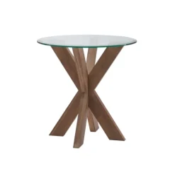 Kirkland's Home Accent & End Tables-Natural Wood And Glass Top X-Base Accent Table