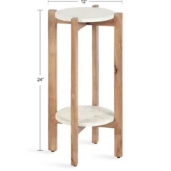 Kirkland's Home Accent & End Tables-Natural Wood And Marble Moxley Accent Table