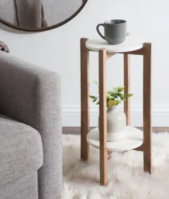 Kirkland's Home Accent & End Tables-Natural Wood And Marble Moxley Accent Table