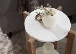 Kirkland's Home Accent & End Tables-Natural Wood And Marble Moxley Accent Table