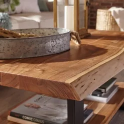 Kirkland's Home Coffee Tables-Natural Wood And Metal Coffee Table