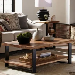 Kirkland's Home Coffee Tables-Natural Wood And Metal Coffee Table