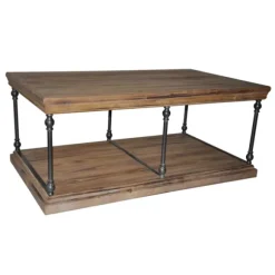Kirkland's Home Coffee Tables-Natural Wood And Metal Shelf Coffee Table