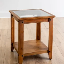 Kirkland's Home Accent & End Tables-Natural Wood And Metal Window Accent Table