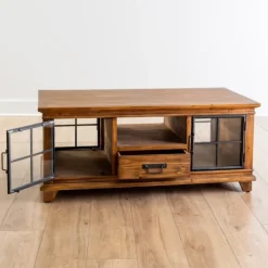 Kirkland's Home Coffee Tables-Natural Wood And Metal Window Coffee Table