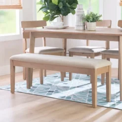 Kirkland's Home Benches & Ottomans-Natural Wood And Upholstered Seat Bench